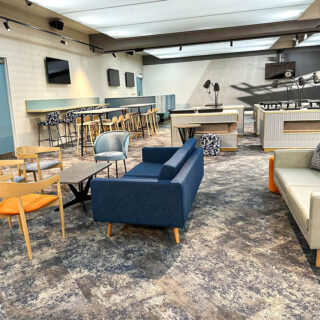 Stadium hospitality lounge furniture by DeFrae Contract Furniture at Rose & Ball Hospitality Lounge Chelsea Football Club