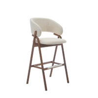 Giulia SG bar stool in cream bouclé with solid ash wood frame and curved upholstered backrest
