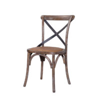 Rustic oak bentwood crossback restaurant chair with woven rattan seat