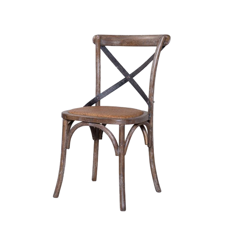 Rustic oak bentwood crossback restaurant chair with woven rattan seat