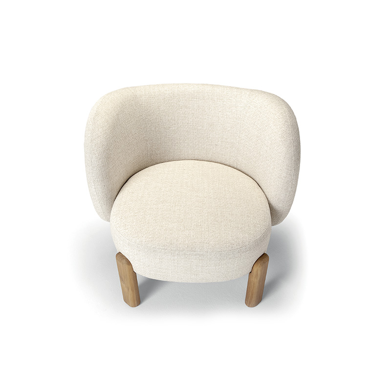 Natura teak outdoor lounge chair with padded Olefin cushion for outdoor hospitality venues including hotels and bars