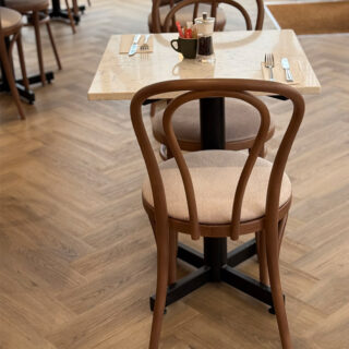 Milky walnut bentwood chairs inside Peach coffee shop in Hertford