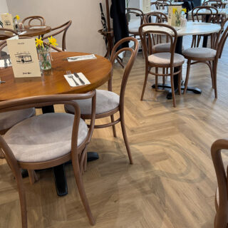 Milky walnut bentwood chairs inside Peach coffee shop in Hertford