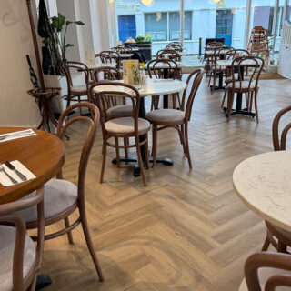 Bentwood café chairs at Peach restaurant in Hertford with walnut finish