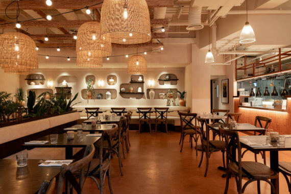 Restaurant furniture by DeFrae Contract Furniture and Finch Interiors at Brother Marcus Canary Wharf London