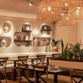 Restaurant furniture by DeFrae Contract Furniture and Finch Interiors at Brother Marcus Canary Wharf London - Gem crossback bentwood chairs