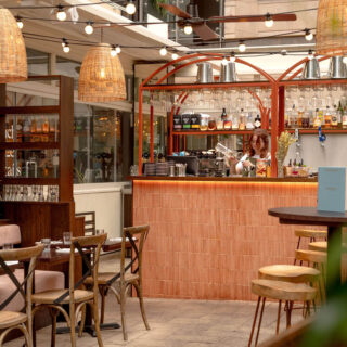 Restaurant furniture by DeFrae Contract Furniture and Finch Interiors at Brother Marcus Canary Wharf London - Gem crossback bentwood chairs