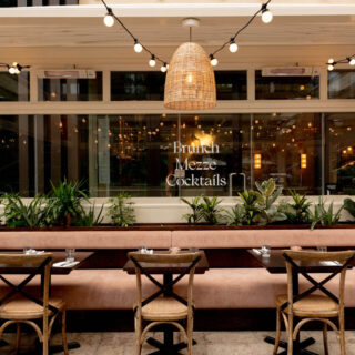 Restaurant furniture by DeFrae Contract Furniture and Finch Interiors at Brother Marcus Canary Wharf London - Gem crossback bentwood chairs