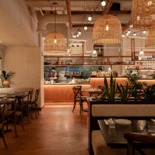 Restaurant furniture by DeFrae Contract Furniture and Finch Interiors at Brother Marcus Canary Wharf London - Gem crossback bentwood chairs