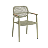 Green Cloe outdoor armchair with rope back for restaurant terraces
