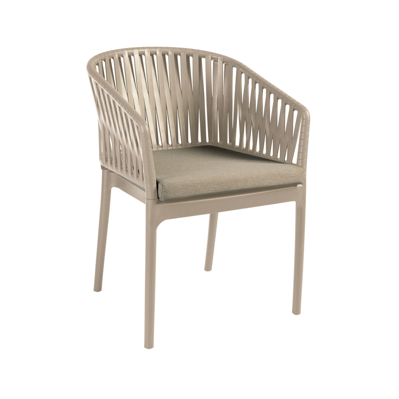 Taupe Portofino outdoor armchair with cushion for restaurant terraces and hotel outdoor dining areas