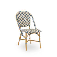 Sofie Exterior Dining Chair DeFrae Contract Furniture Almond aluminium frame Starweave Ivory & Navy blue & Cappuccino ArtFibre