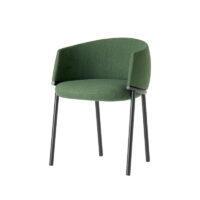 Upholstered Koala dining armchair in green fabric with metal legs for restaurant and hotel dining areas