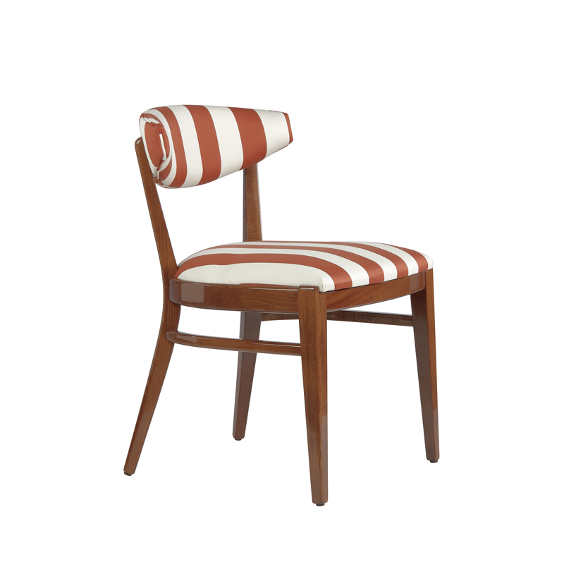 Moon S Side Chair upholstered Italian restaurant chair with wooden frame and curved padded back by DeFrae Contract Furniture