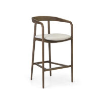Nur wooden bar stool with curved backrest and upholstered seat for restaurant and bar