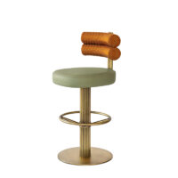 The Le Doré Bar Stool Luxury brass pedestal bar stool for hotel bars and champagne lounges with upholstered double-roll backrest and fluted base