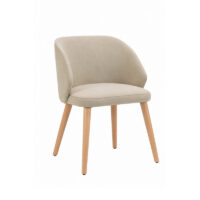 Bliss Armchair upholstered restaurant dining chair with integrated arms and natural wood legs for hospitality interiors