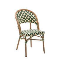 Silla Louvre Side Chair stackable French bistro chair with natural oak-effect aluminium frame and woven PE wicker seat for restaurants, cafés and hotel terraces